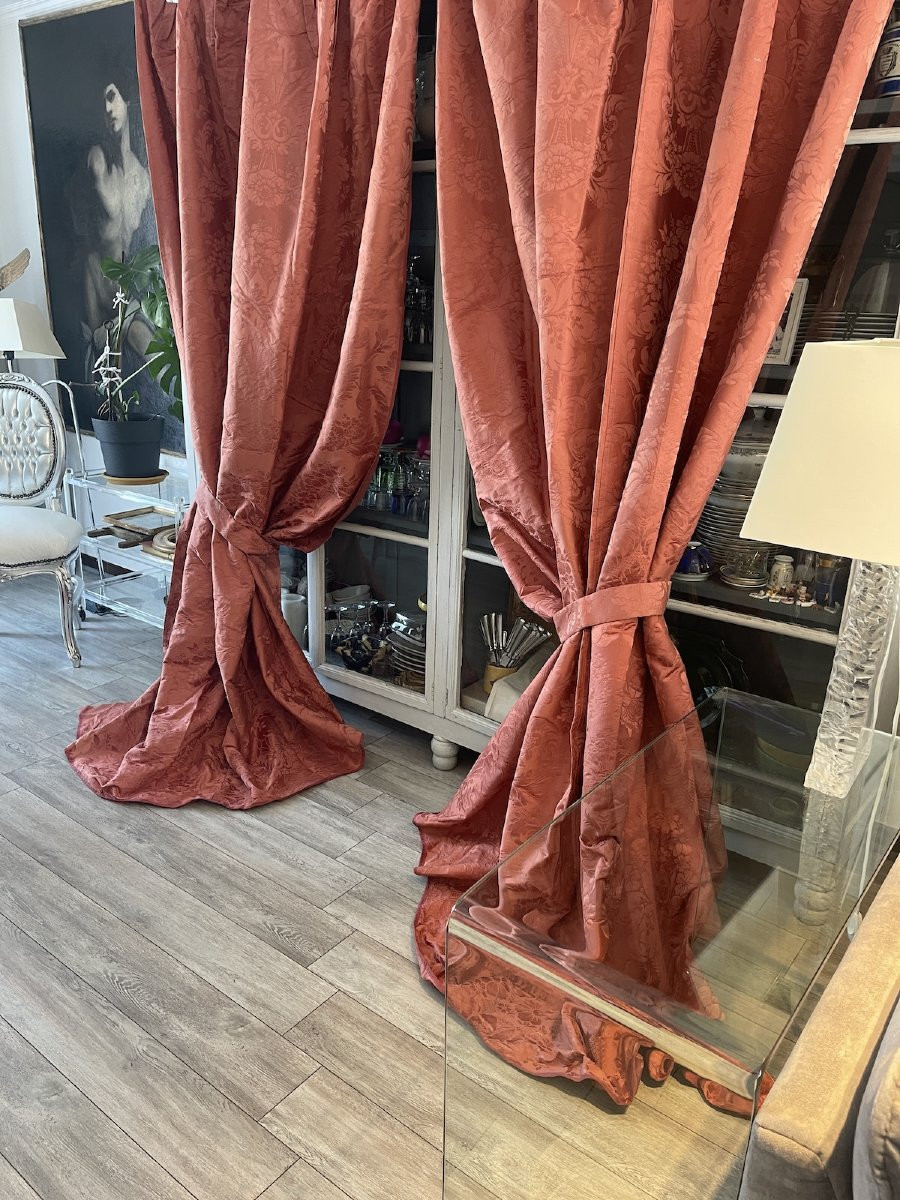 Une paire de rideaux anciens – début XXe siècle , décor floral , tentures-photo-6