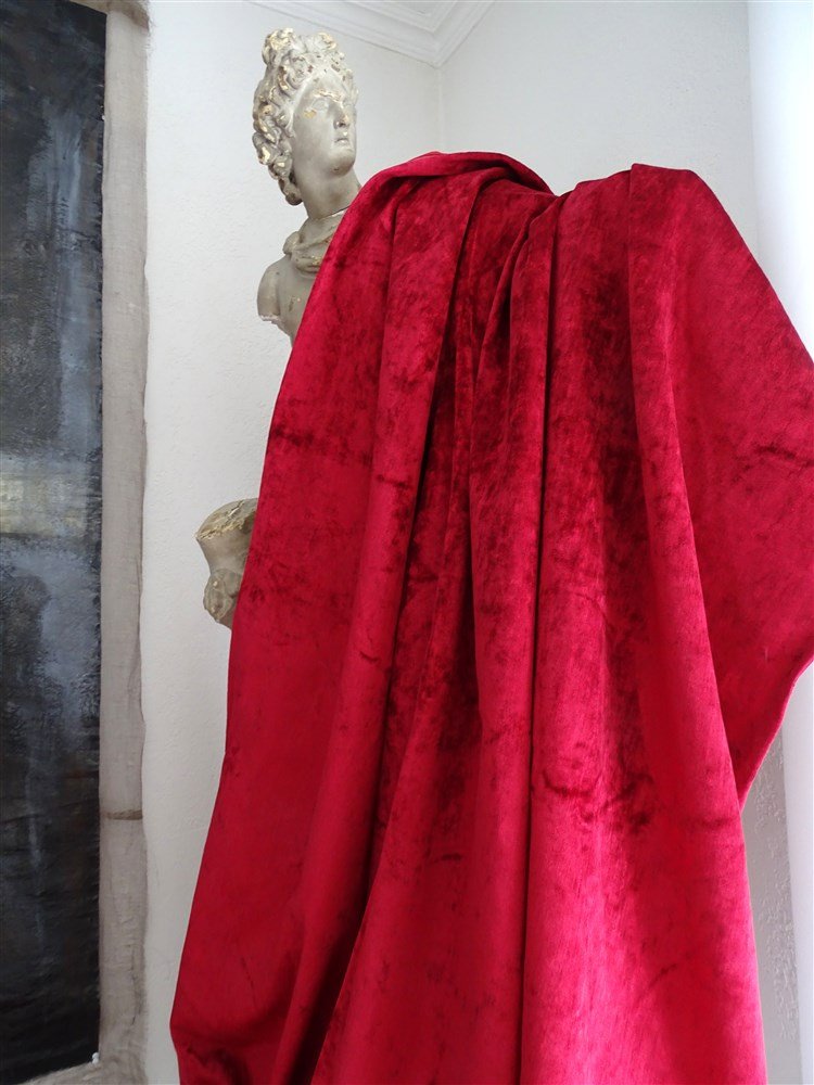 Paire de  rideaux, Tentures Anciennes en Velours de Soie Rouge Vermillon – Époque XIXe-photo-1