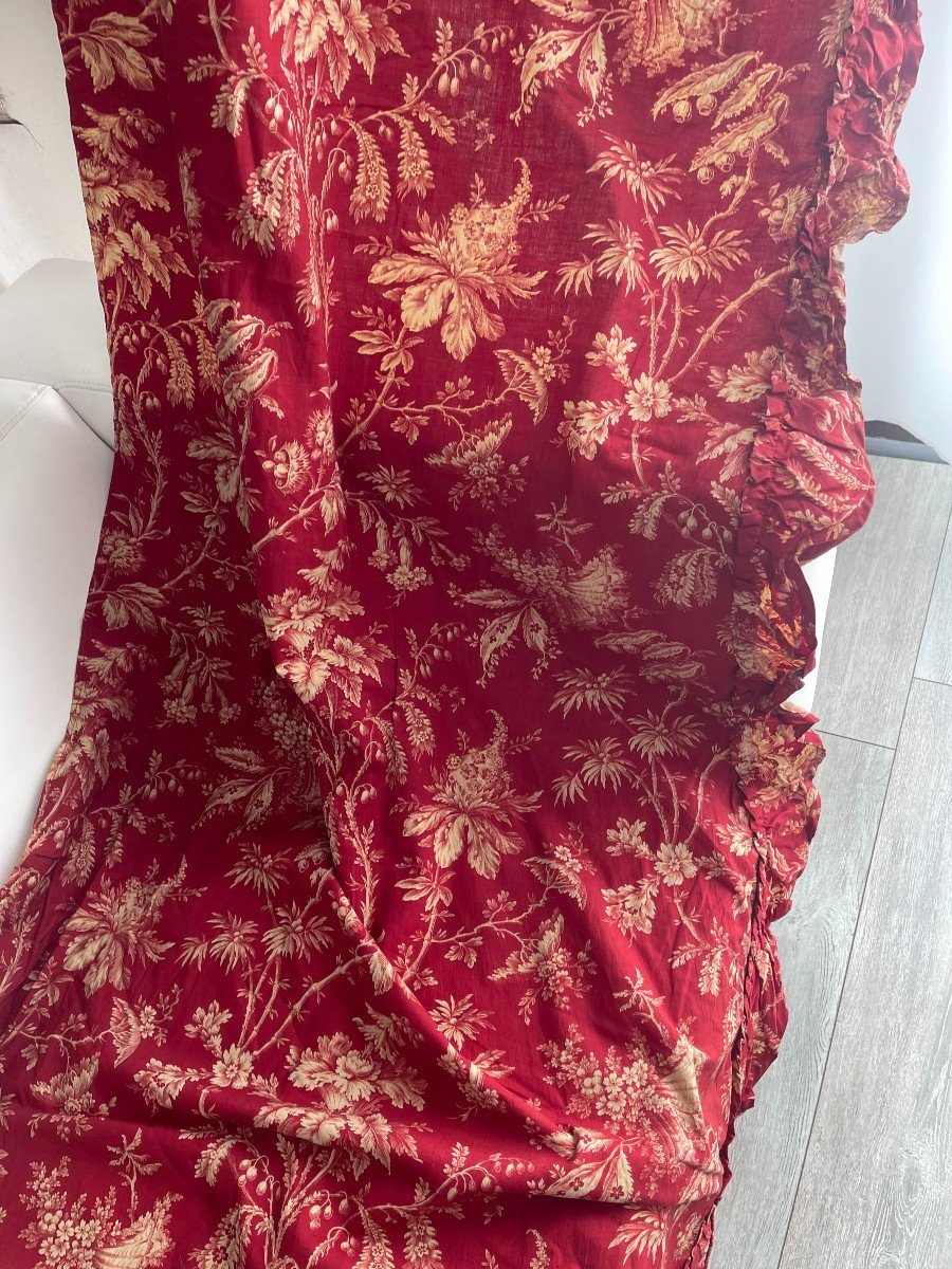 Pair Of 19th Century Curtains In Red Adrianople Printed Canvas – Antique Fabric-photo-3