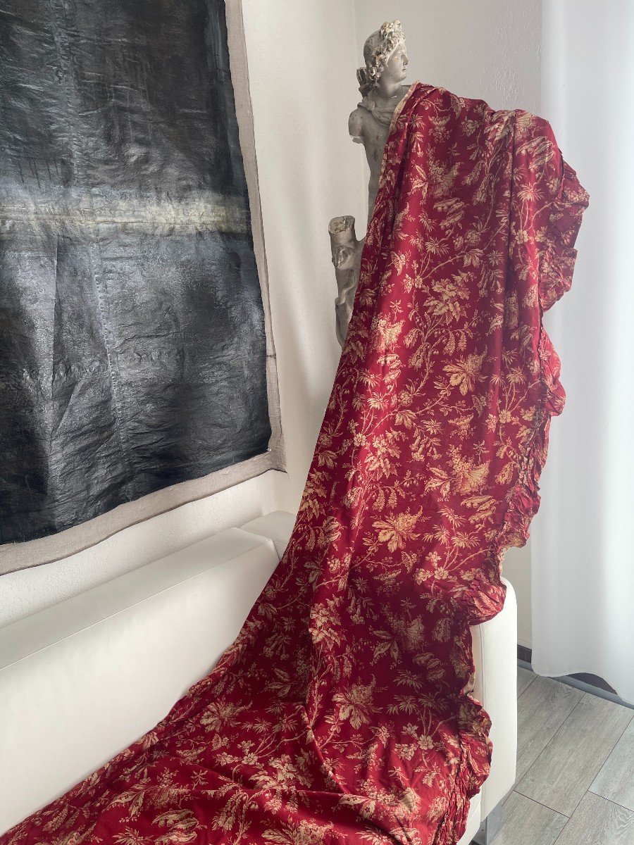 Pair Of 19th Century Curtains In Red Adrianople Printed Canvas – Antique Fabric-photo-4