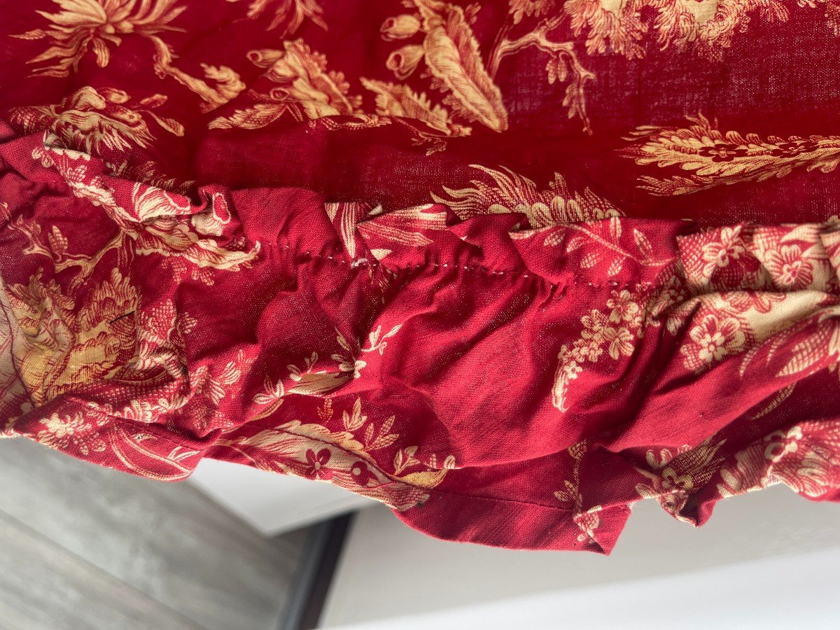 Pair Of 19th Century Curtains In Red Adrianople Printed Canvas – Antique Fabric-photo-2