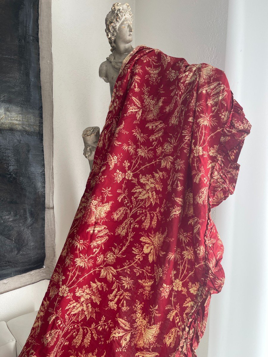 Pair Of 19th Century Curtains In Red Adrianople Printed Canvas – Antique Fabric-photo-4