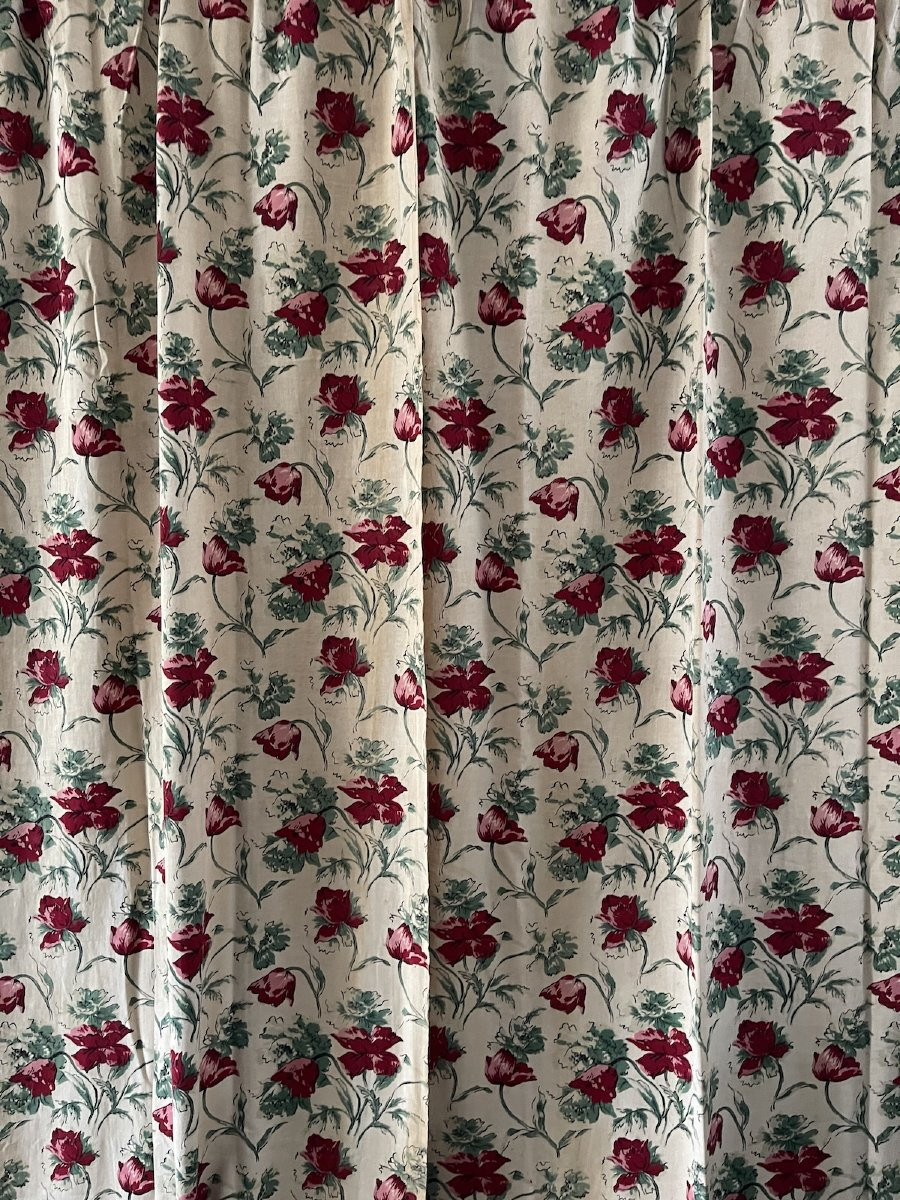 Paire De Rideaux En Lin Au Décor De Tulipes – Esprit Bucolique & Vintage-photo-1