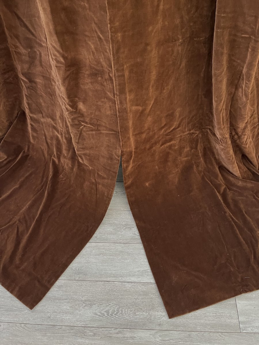 Paire de rideaux en velours ras – Couleur marron châtaigne .Tentures de château-photo-3