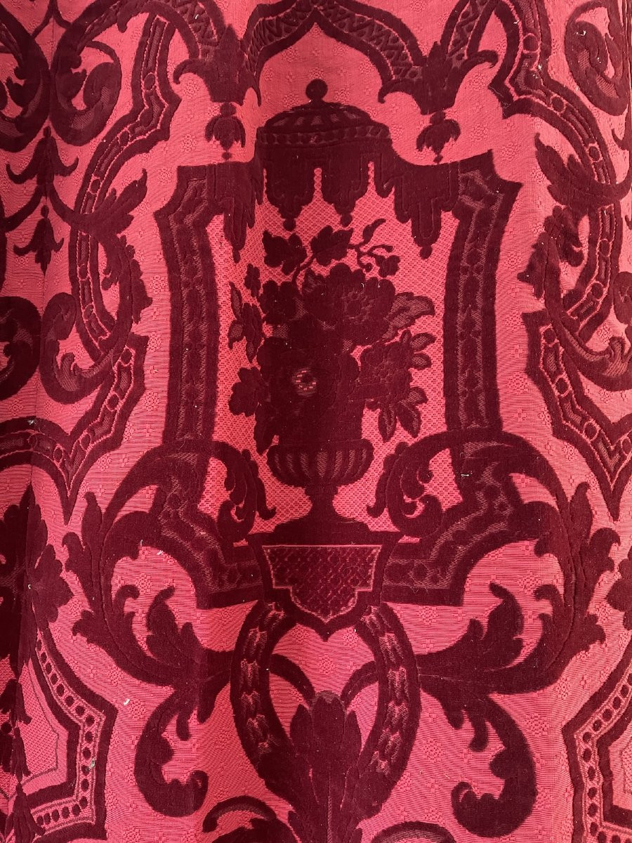 Pair Of Genoa Velvet Curtains – Baroque Decor, Large Flower Bouquets, 19th Century-photo-2