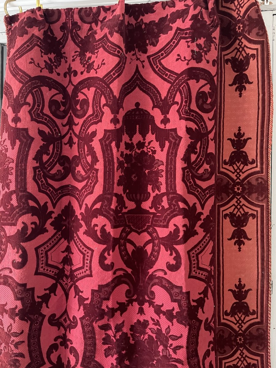 Pair Of Genoa Velvet Curtains – Baroque Decor, Large Flower Bouquets, 19th Century-photo-3