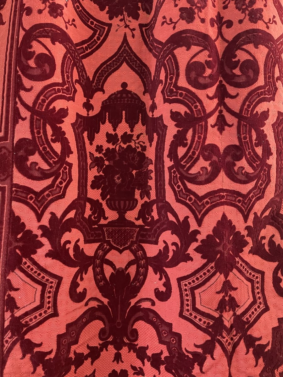 Pair Of Genoa Velvet Curtains – Baroque Decor, Large Flower Bouquets, 19th Century-photo-4