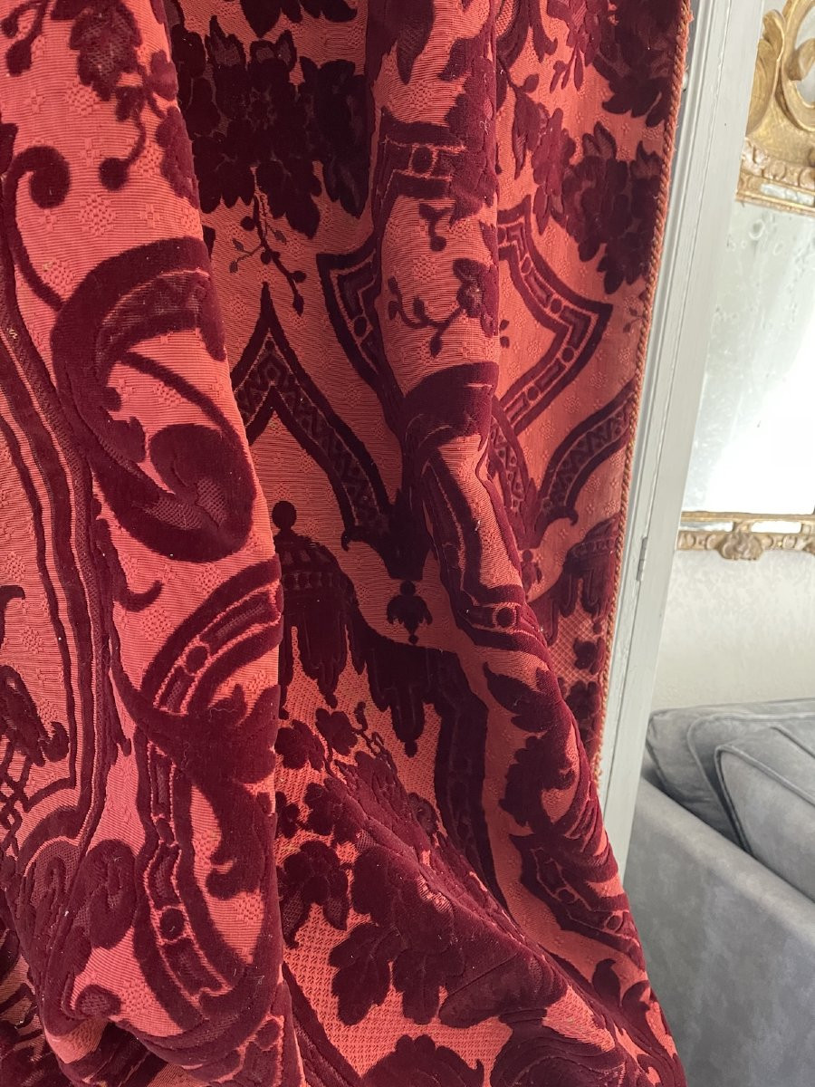Pair Of Genoa Velvet Curtains – Baroque Decor, Large Flower Bouquets, 19th Century-photo-3