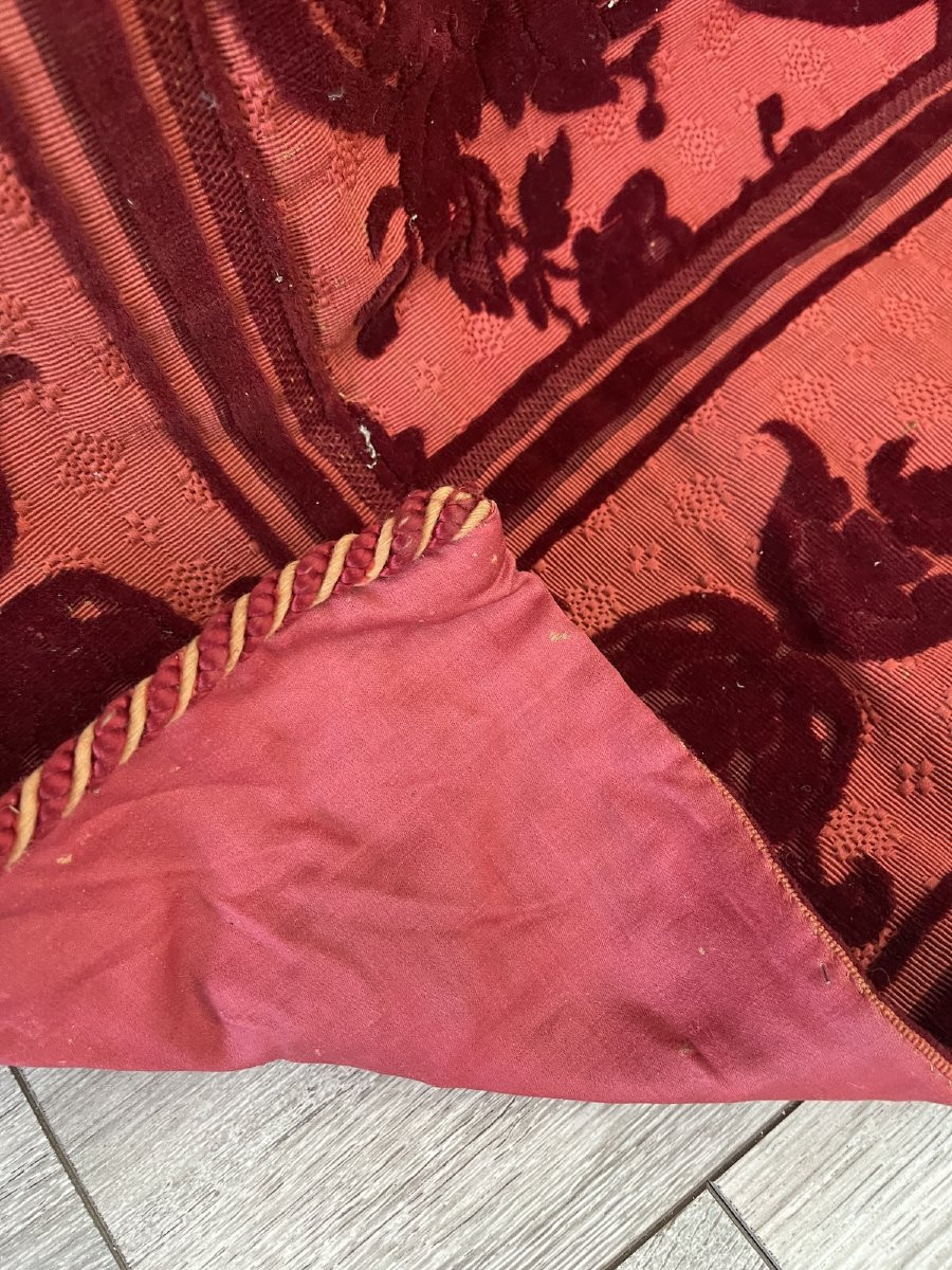 Pair Of Genoa Velvet Curtains – Baroque Decor, Large Flower Bouquets, 19th Century-photo-7