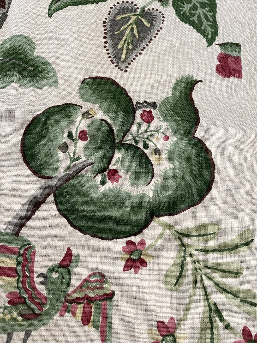 Métrage de lin imprimé au décor floral  et volatiles-photo-2