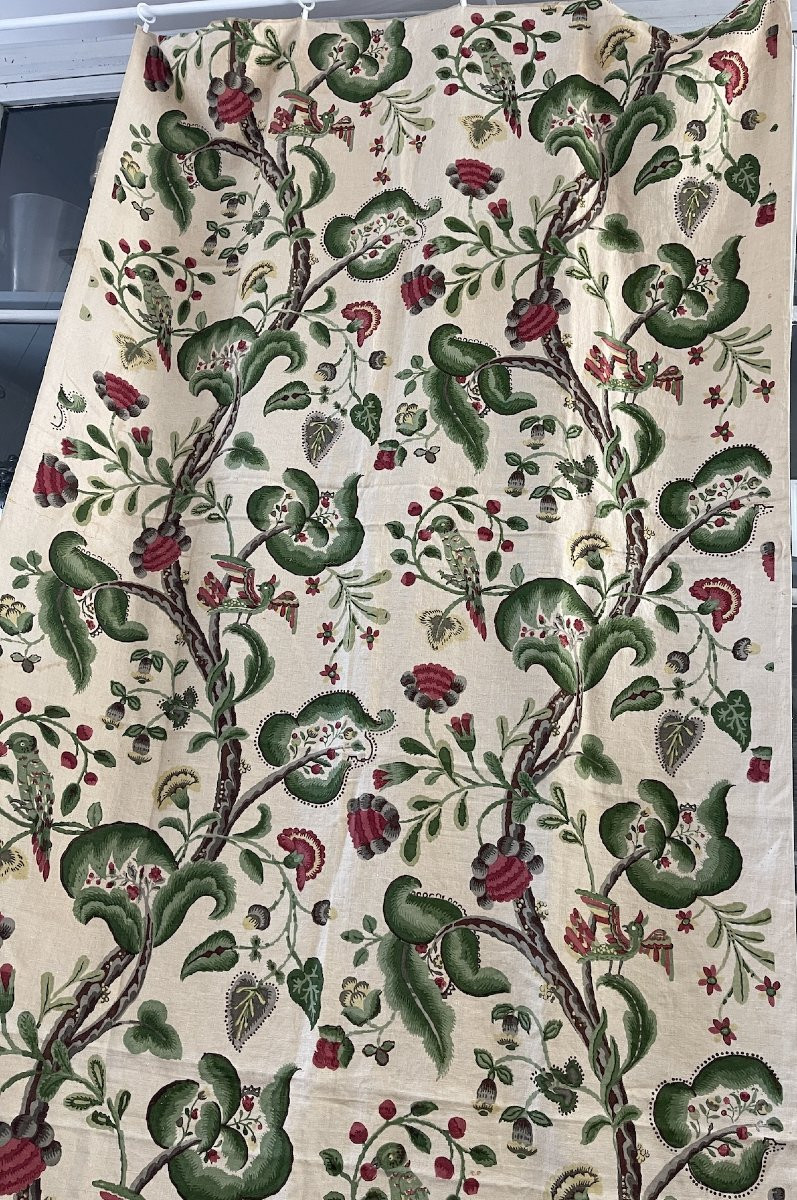 Métrage de lin imprimé au décor floral  et volatiles-photo-1