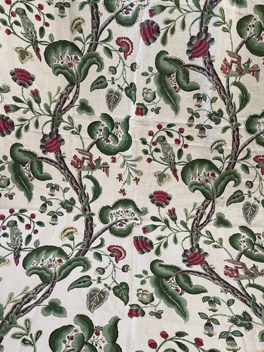 Métrage de lin imprimé au décor floral  et volatiles-photo-2