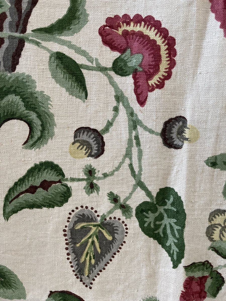 Métrage de lin imprimé au décor floral  et volatiles-photo-3