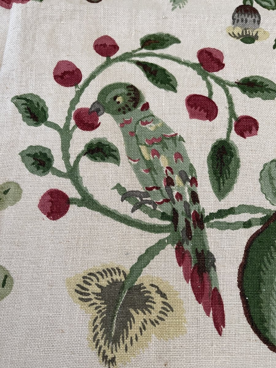 Métrage de lin imprimé au décor floral  et volatiles-photo-4