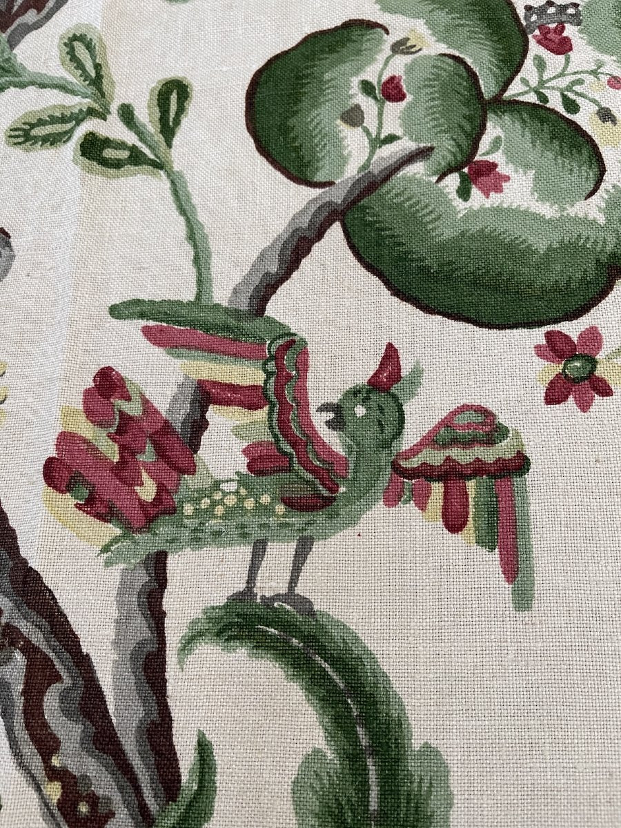 Métrage de lin imprimé au décor floral  et volatiles-photo-5