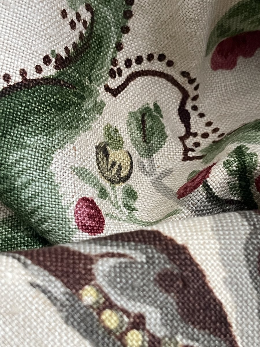 Métrage de lin imprimé au décor floral  et volatiles-photo-6