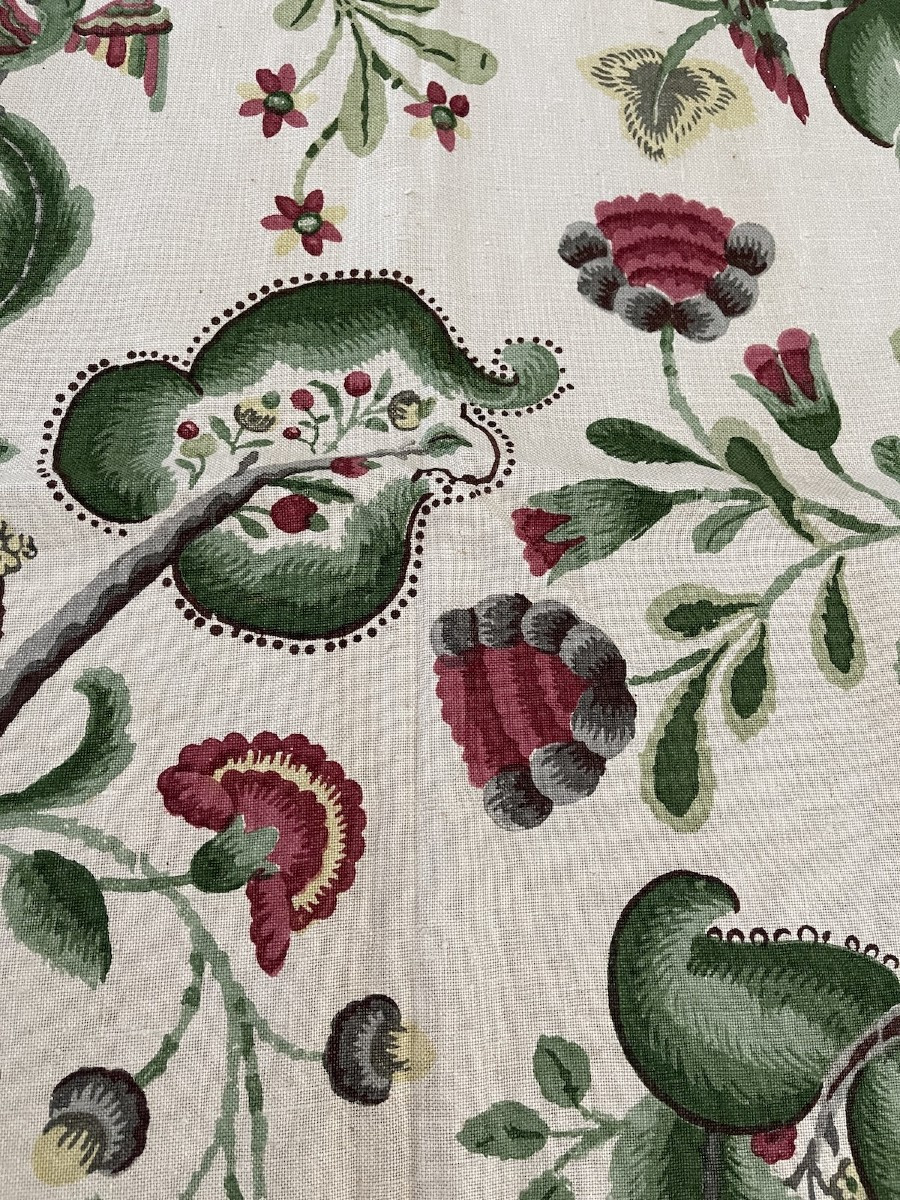 Métrage de lin imprimé au décor floral  et volatiles-photo-7