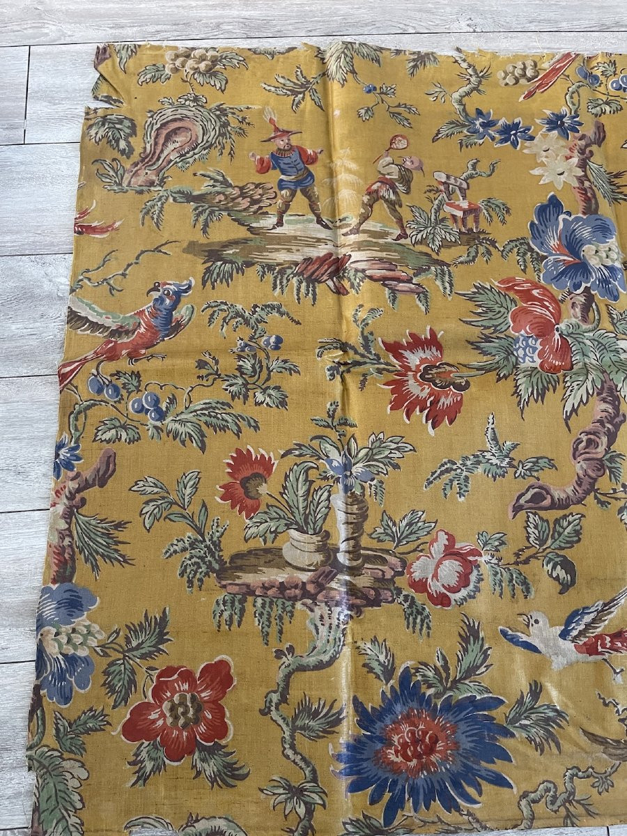 N ° 1....   Fragment De Tissu Glacé époque Début XIXème Décor Au Chinois-photo-2