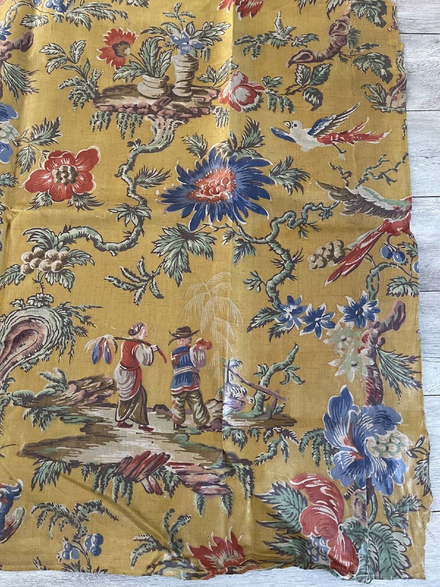 N ° 1....   Fragment De Tissu Glacé époque Début XIXème Décor Au Chinois-photo-4