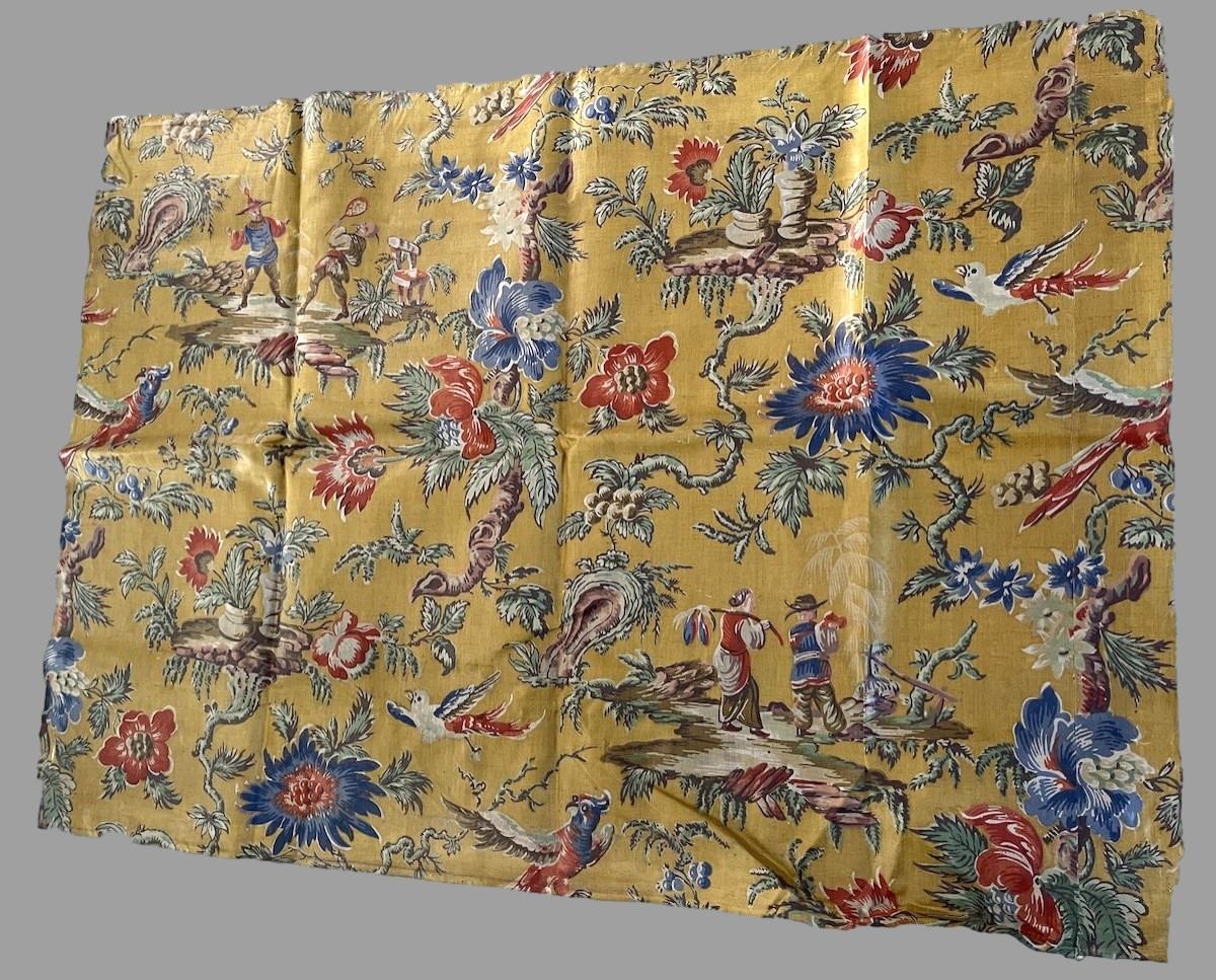 N ° 1....   Fragment De Tissu Glacé époque Début XIXème Décor Au Chinois