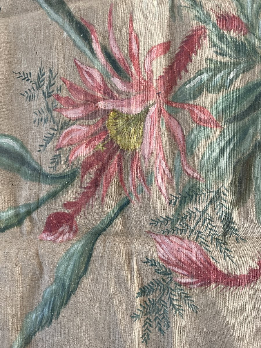 Toile de lin peinte  bouquet de fleurs et oiseaux-photo-5