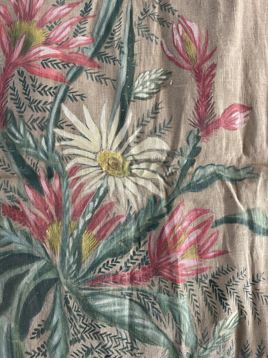 Toile de lin peinte  bouquet de fleurs et oiseaux-photo-6