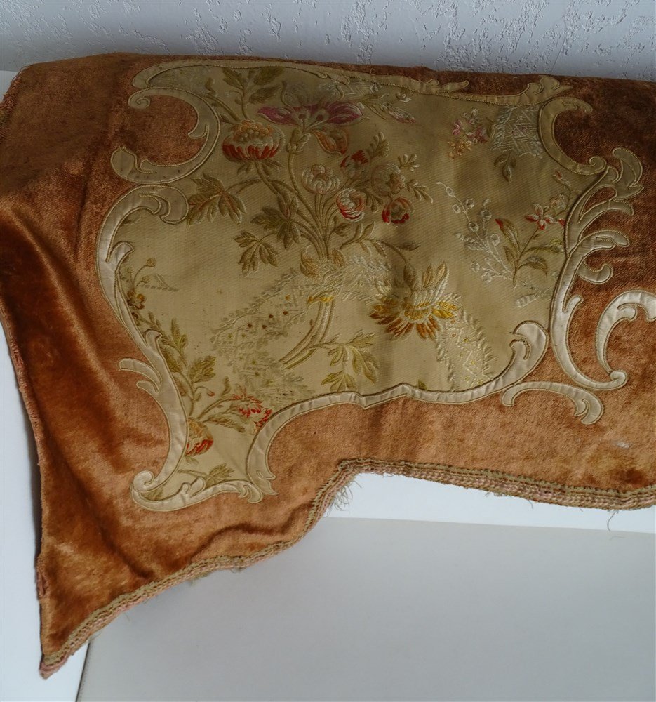 Seconde Cantonnière XIXᵉ en velours et appliques de soierie au décor floral-photo-4