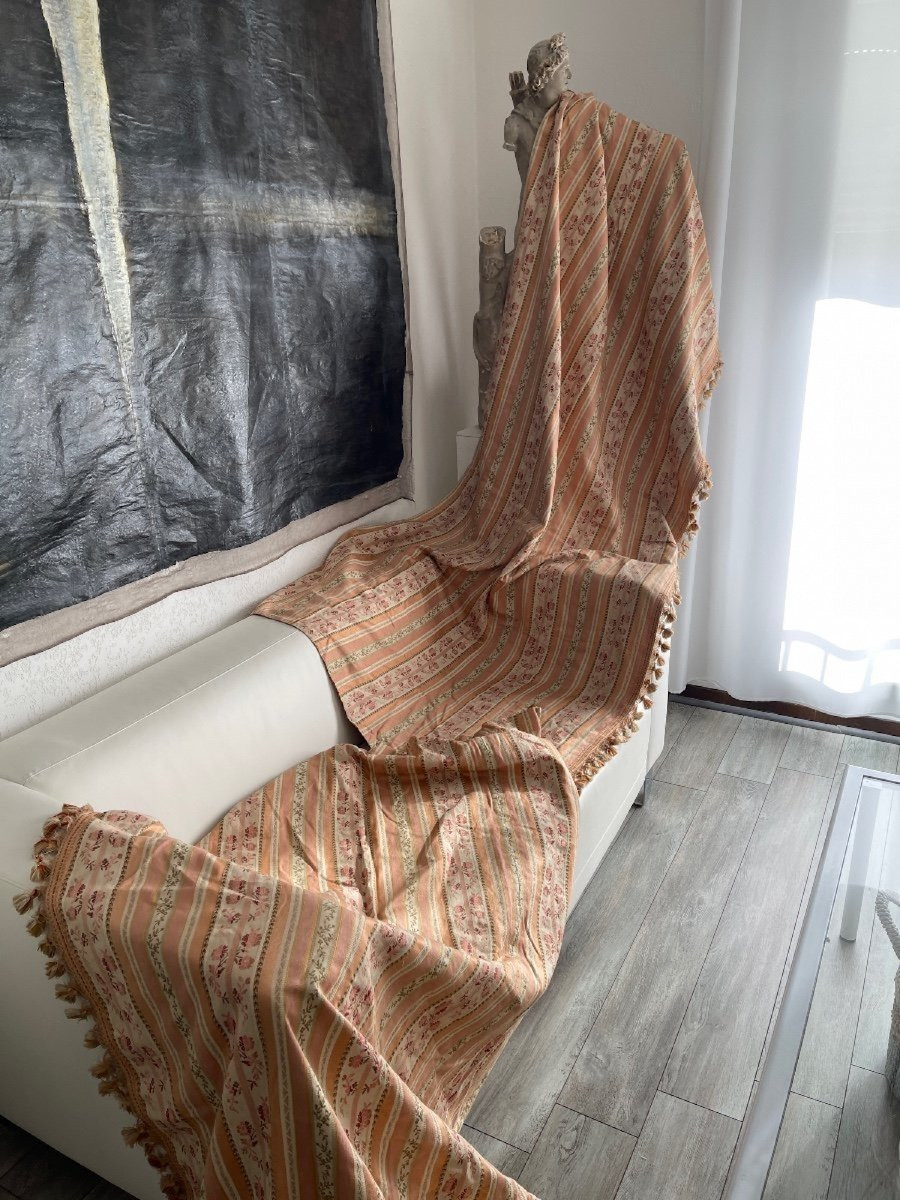 Pair Of Antique Linen And Silk Jacquard Curtains With Gold Rings -photo-3
