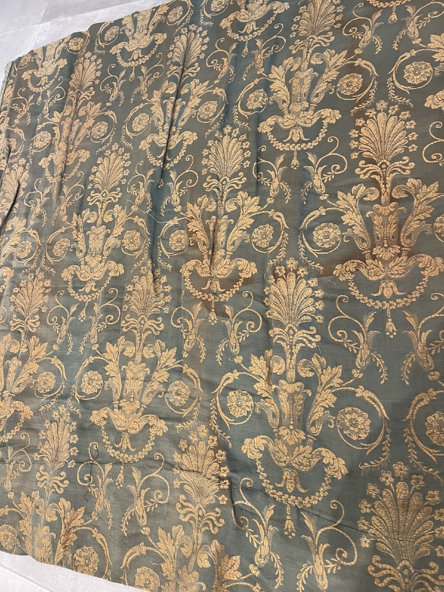 Second Piece Of Old Fabric, Empire Period Fabric, 19th Century, Linen And Silk, Palmettes And Foliage