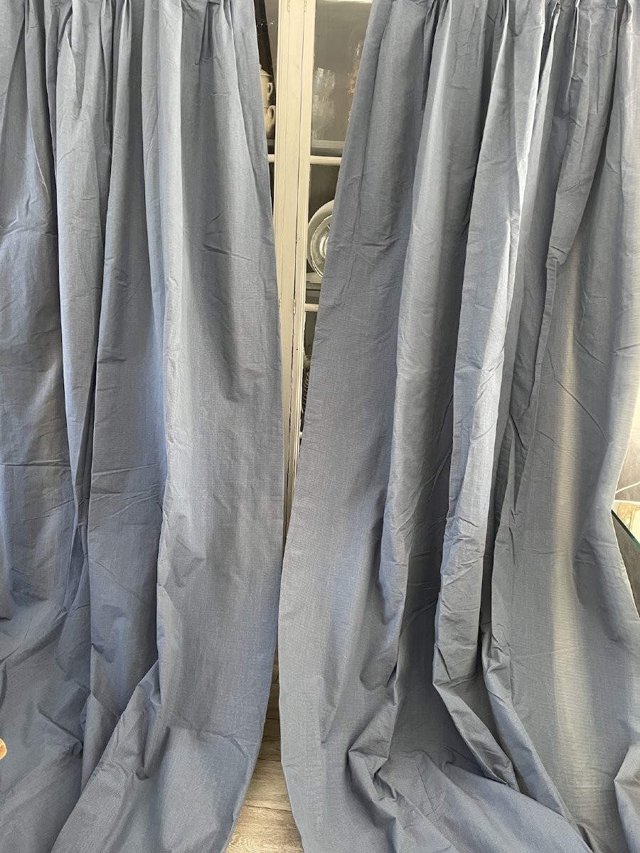 336 cm x 183 cm. Paire de Rideaux Vintage Bleu Grisé – Doublés -photo-4