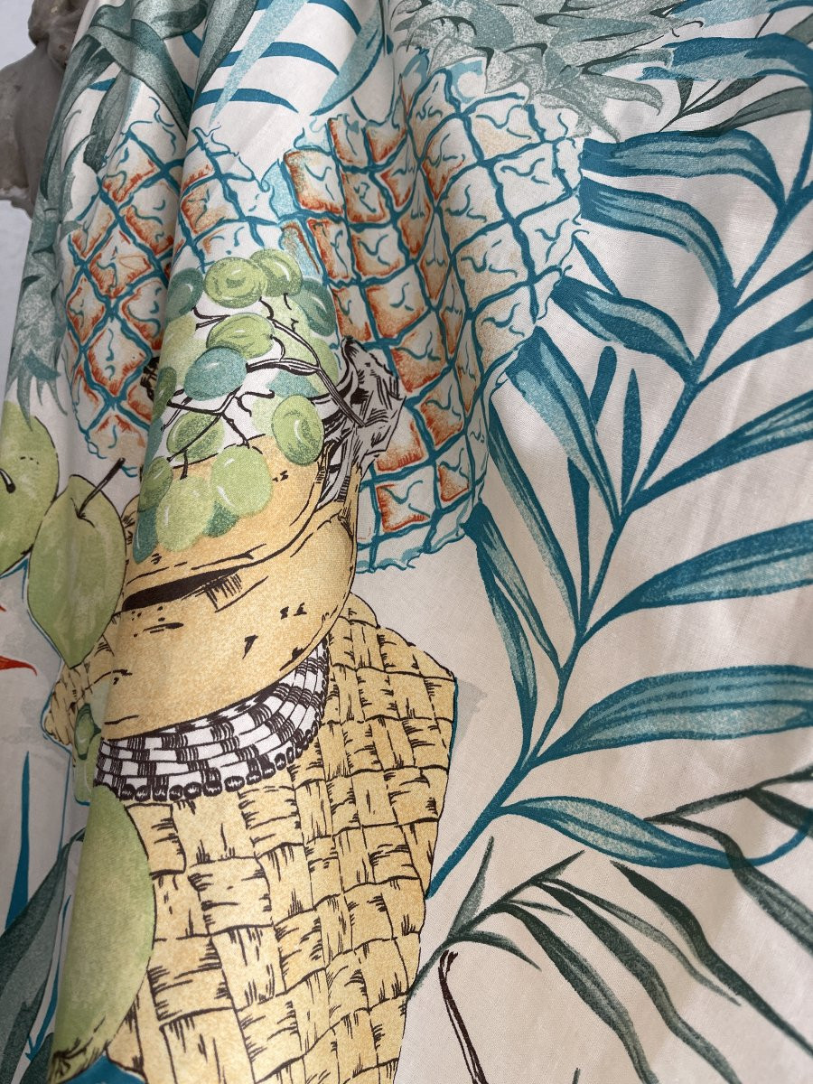 Paire De Rideaux Vintage Décor De Fruits Et Plantes Exotiques-photo-2