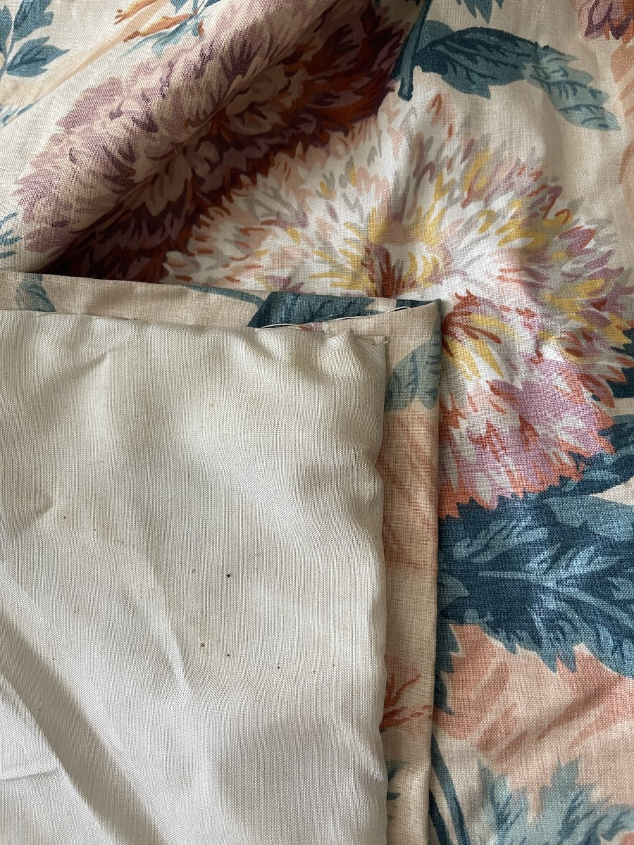 First Pair Of Floral Chintz Curtains, 20th Century, Hydrangeas, Fuchsias, Dahlias-photo-3