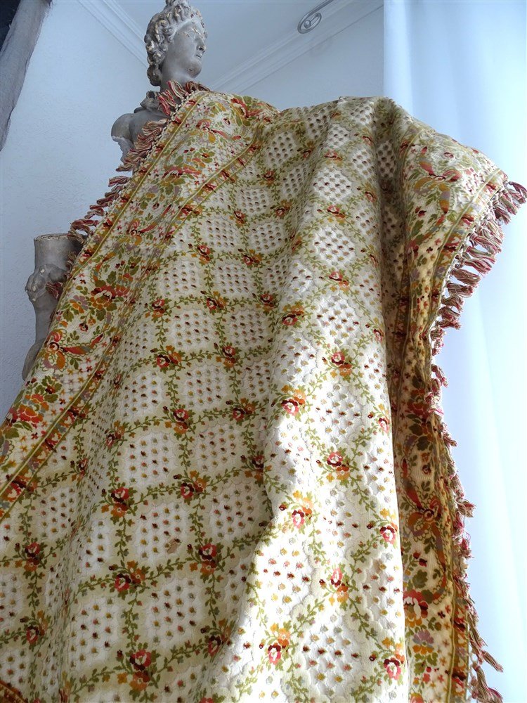 19th Century Carved Velvet Tablecloth, Louis XVI Style Marie Antoinette-photo-2