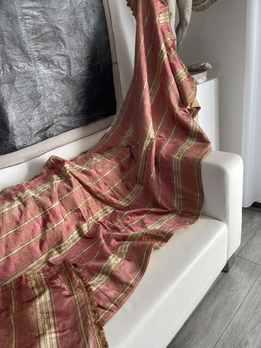 Pair Of Antique Pink Silk Curtains, 19th Century, Antique Drapes-photo-2