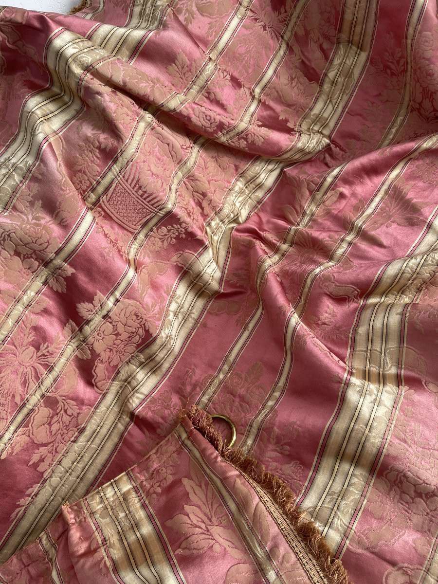 Pair Of Antique Pink Silk Curtains, 19th Century, Antique Drapes-photo-5