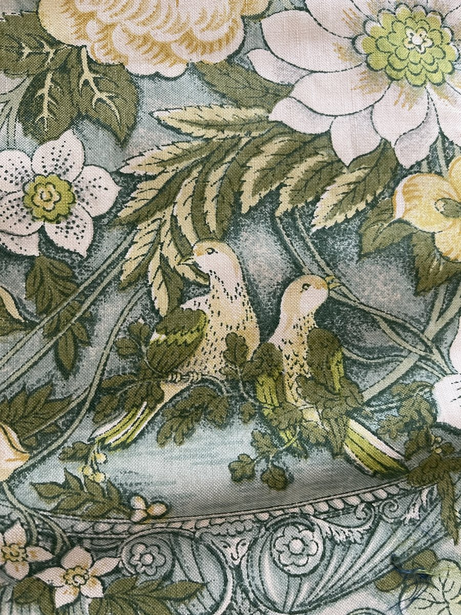 Pair Of Chintz Curtains With Floral Decoration, Doves And Butterflies-photo-6