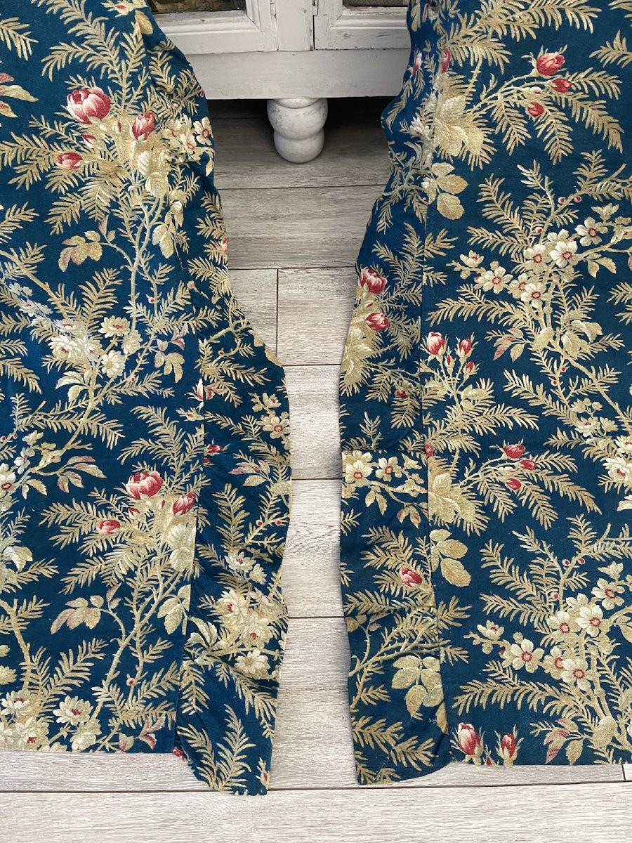 Seconde Paire de rideaux bleus de France roses et fleurs printanières-photo-7