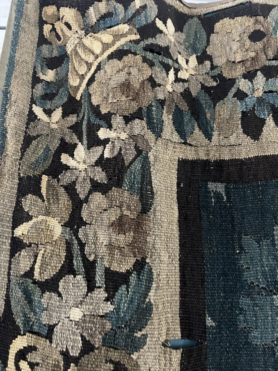 Aubusson Tapestry – 18th Century. Verdure, Architectural Motifs, Floral Border.-photo-3