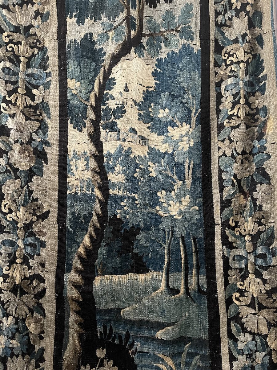 Aubusson Tapestry – 18th Century. Verdure, Architectural Motifs, Floral Border.-photo-4