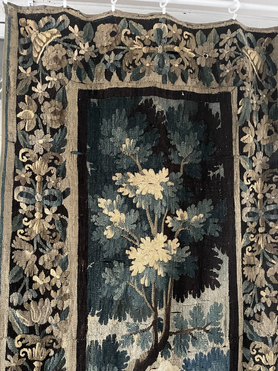 Aubusson Tapestry – 18th Century. Verdure, Architectural Motifs, Floral Border.-photo-5