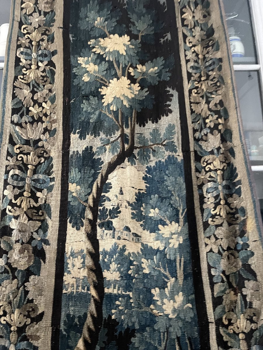 Aubusson Tapestry – 18th Century. Verdure, Architectural Motifs, Floral Border.-photo-6