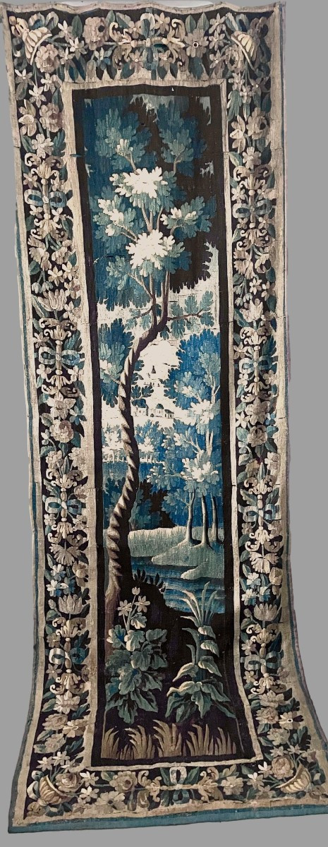 Aubusson Tapestry – 18th Century. Verdure, Architectural Motifs, Floral Border.-photo-7