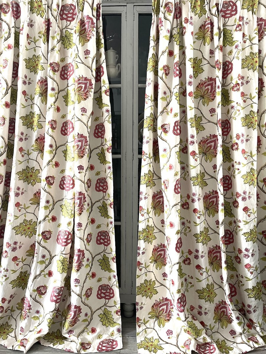 Pair Of White Linen Curtains With Raised Floral Embroidery, Indienne-photo-5