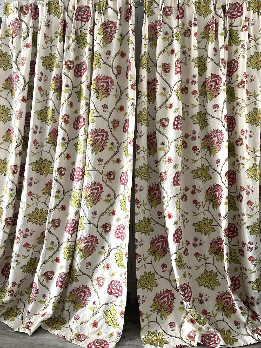 Pair Of White Linen Curtains With Raised Floral Embroidery, Indienne-photo-6