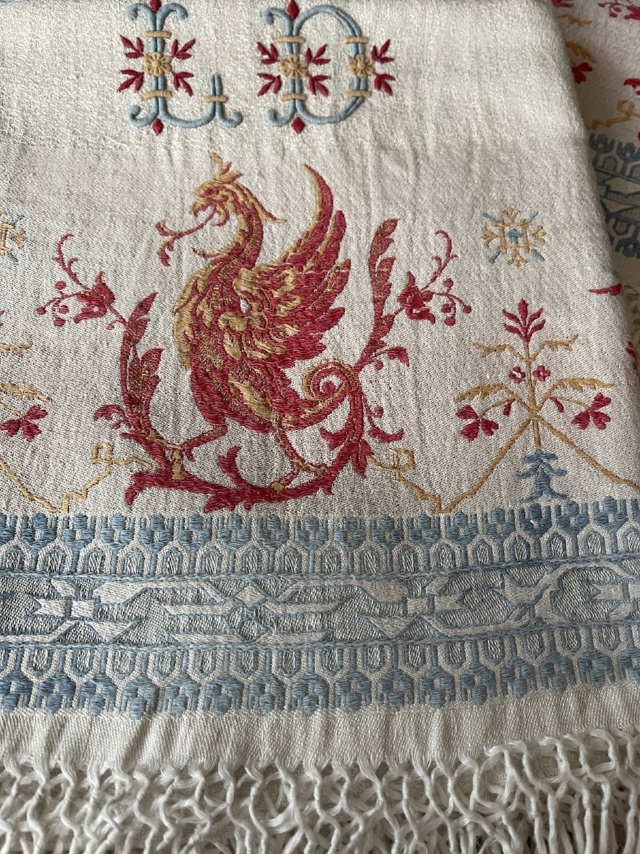 Set Of Five Antique Monogrammed Ld Bath Towels With Sphinx Decoration -photo-2