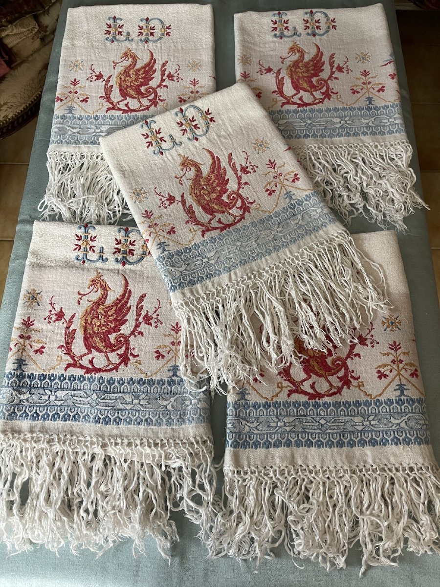 Set Of Five Antique Monogrammed Ld Bath Towels With Sphinx Decoration -photo-5