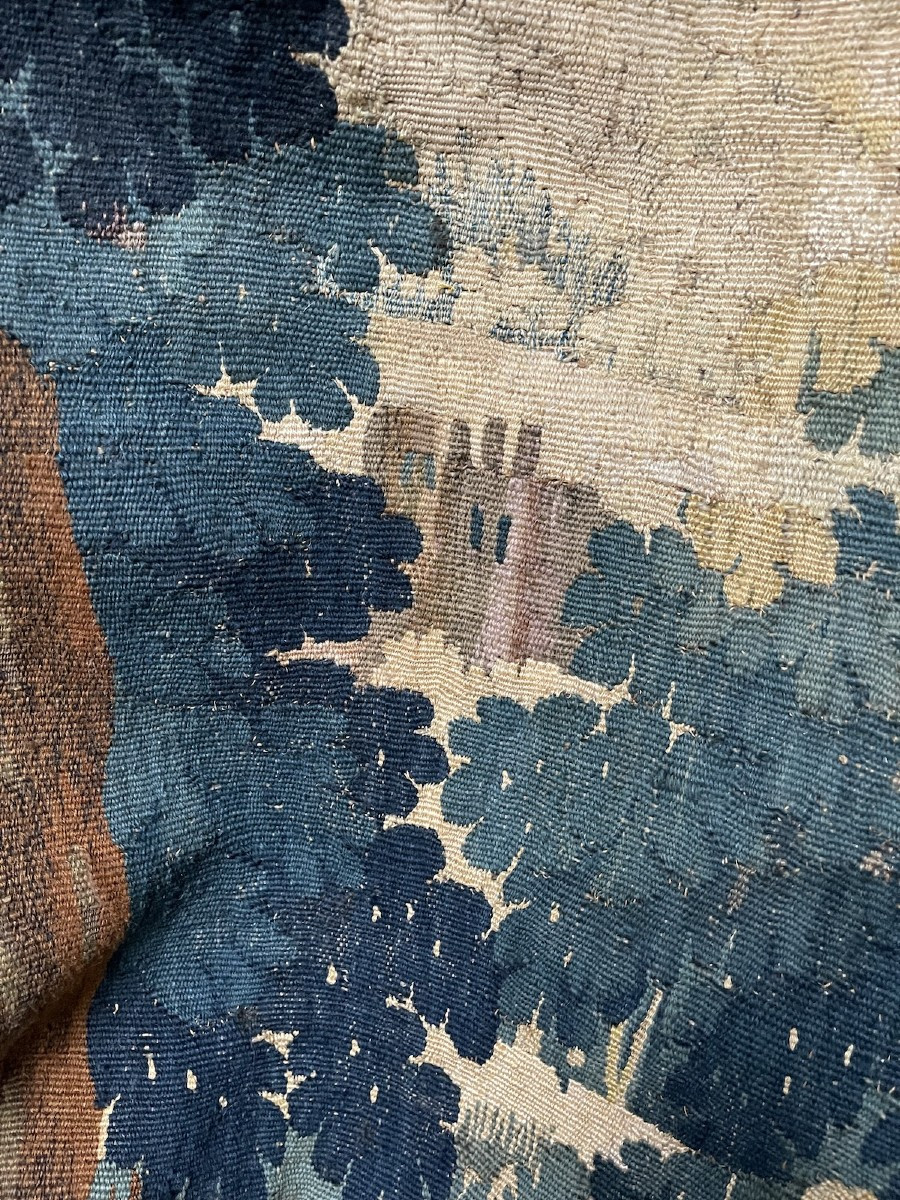 18th-century Aubusson Tapestry, Verdure At A Medieval Castle With Three Towers, Floral Border-photo-2