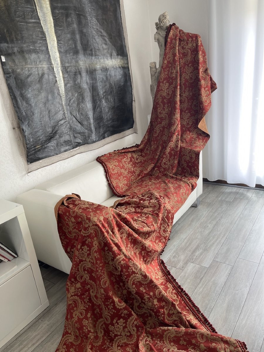 Pair Of Antique Curtains, 19th Century, Silk, Linen, And Trimmings, Decorative-photo-3