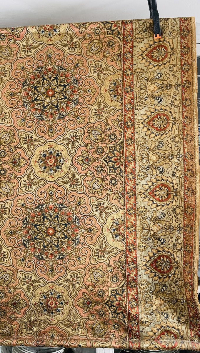Tenture tapisserie murale Orientale XIXème rosaces arabesques fils métalliques-photo-2