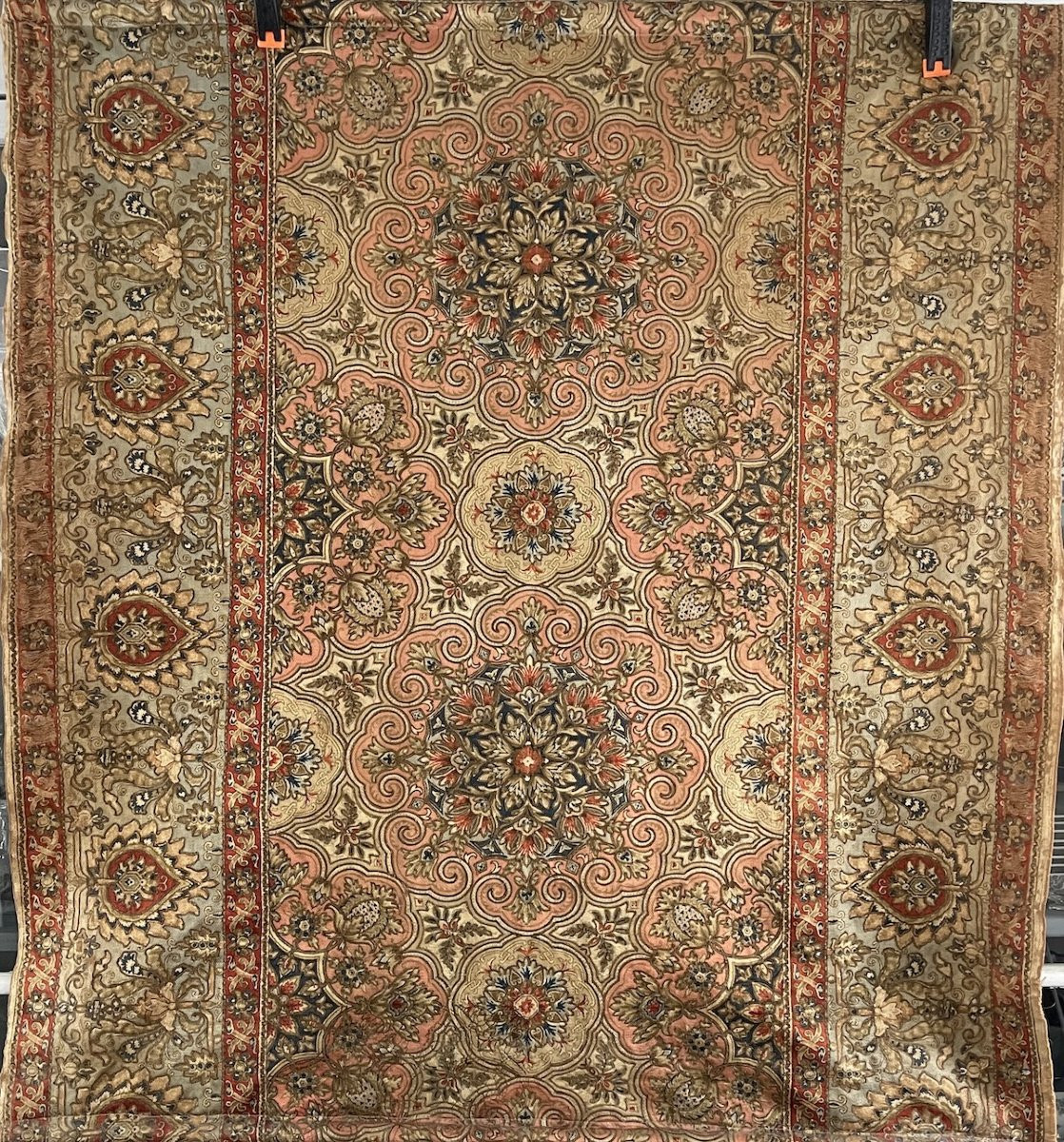 Tenture tapisserie murale Orientale XIXème rosaces arabesques fils métalliques-photo-4